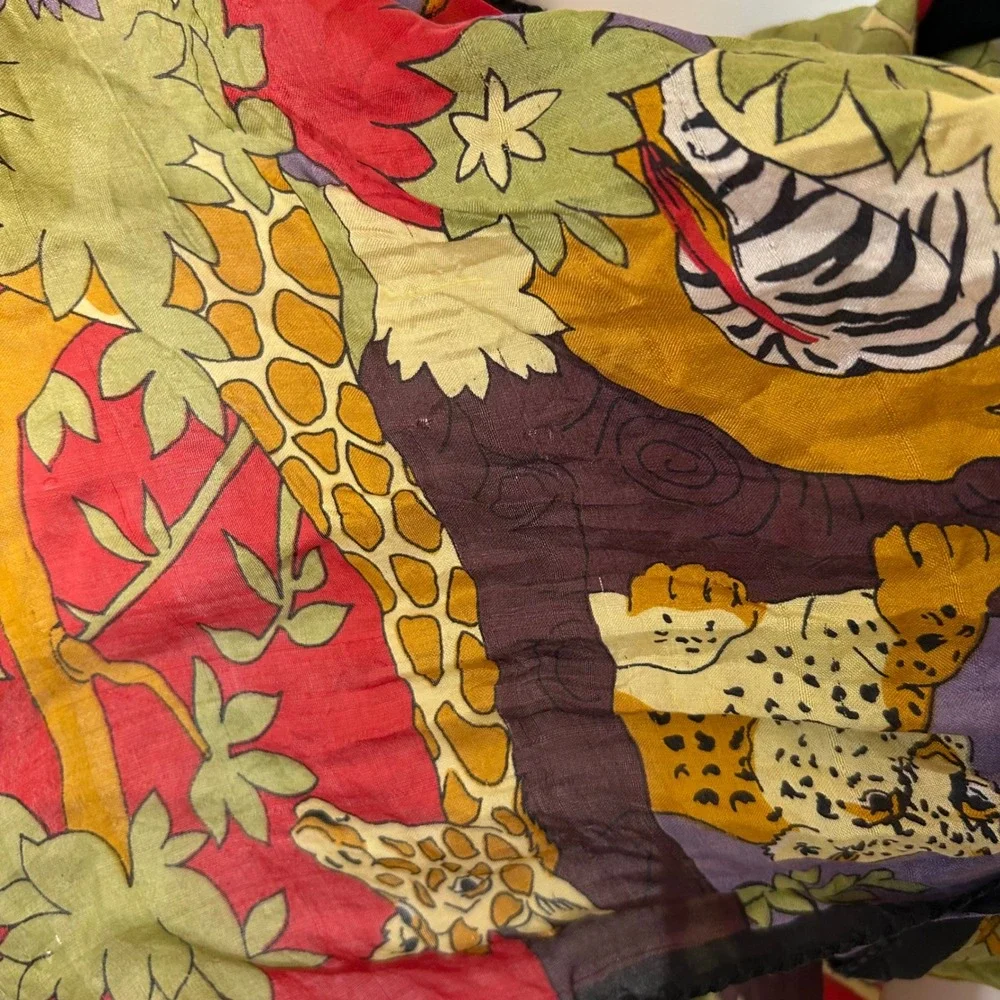 100% silk colorful funky animal safari zoo scarf eclectic giraffe zebra tropical